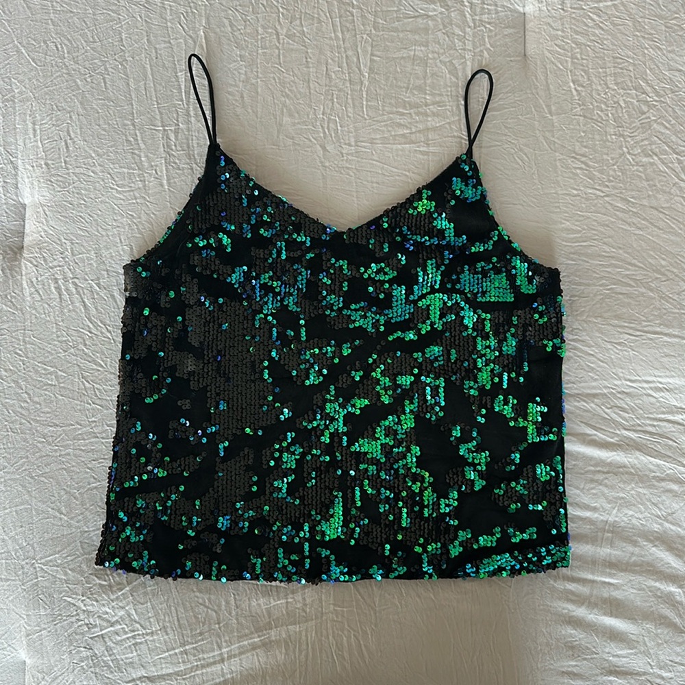 Black Sequin T-Shirt – Mermaid Colors – Size Small